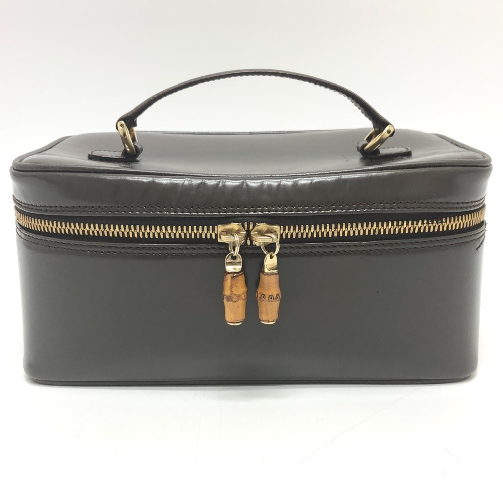 GUCCI 032.1956 Old Gucci Bamboo Handbag Bag Pouch Vanity Calf Leather Women's...